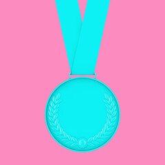 Blue Medal with Laurel Wreath in Duotone Style. 3d Rendering