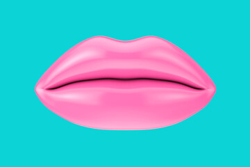 Female Lips with Pink Lipstick in Kiss Gesture as Duotone Style. 3d Rendering