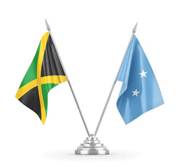 Micronesia and Jamaica table flags isolated on white 3D rendering
