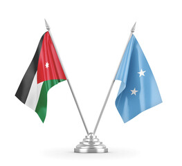 Micronesia and Jordan table flags isolated on white 3D rendering