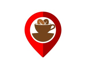 Red pin location with coffee cup inside