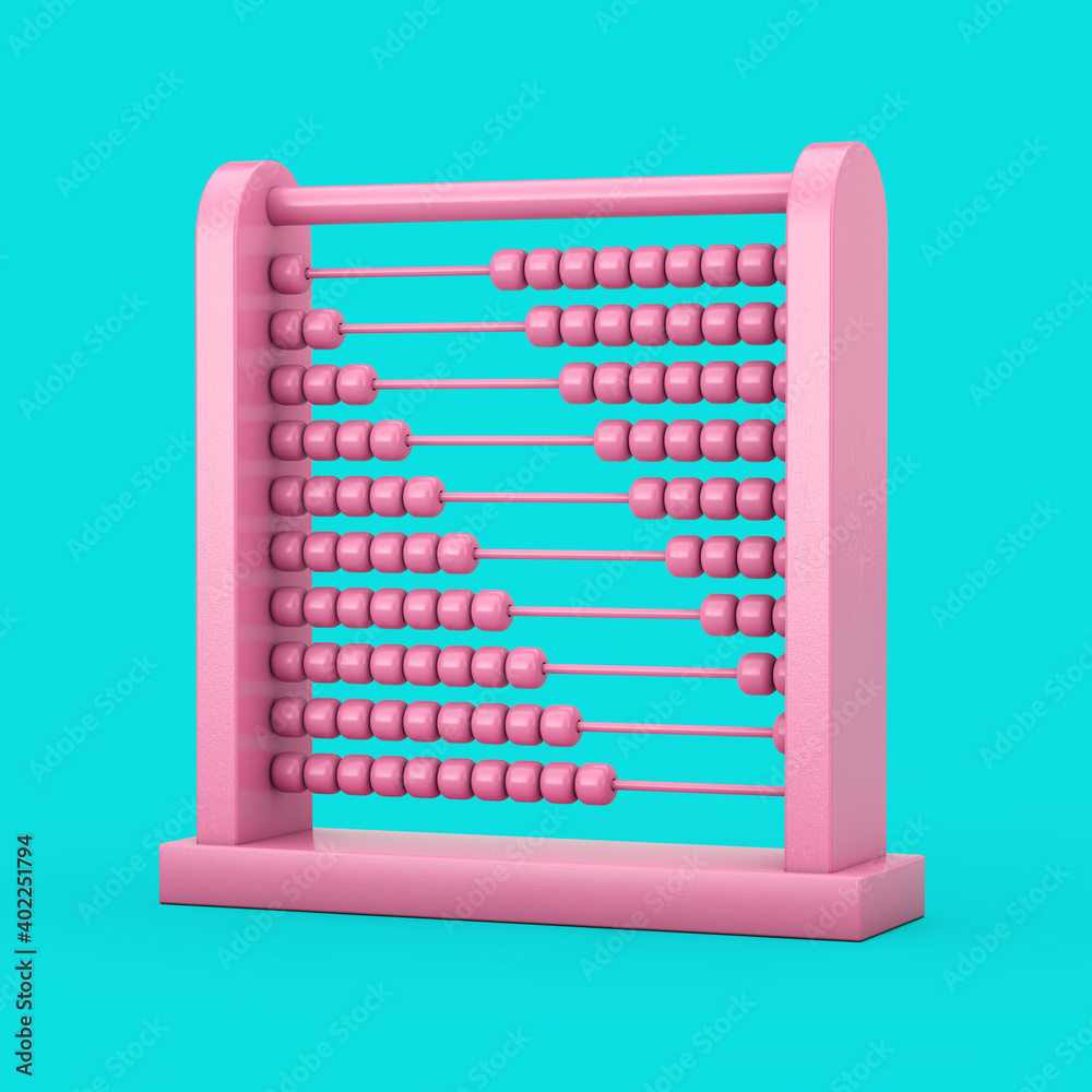 Poster Pink Children Toy Brain Development Abacus in Duotone Style. 3d Rendering