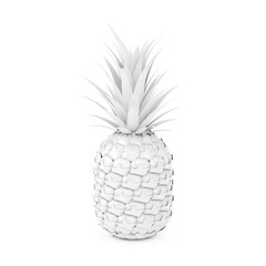 White Fresh Ripe Tropical Healthy Nutrition Pineapple Fruit in Clay Style. 3d Rendering