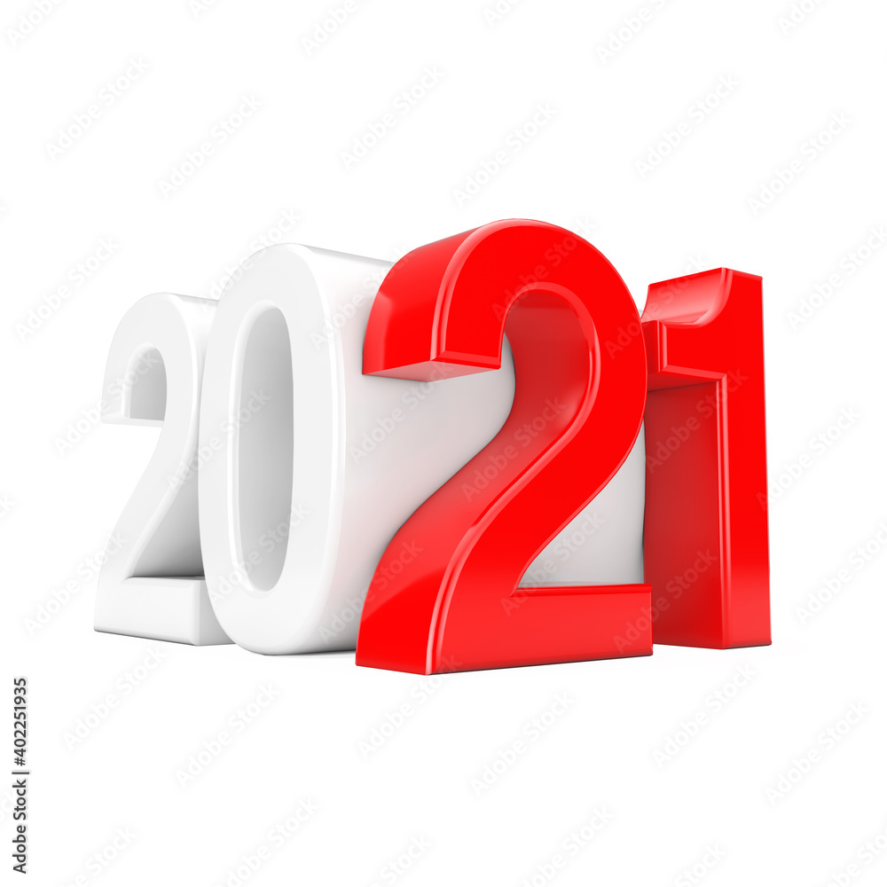 Aufkleber new year 2021 red and white sign. 3d rendering