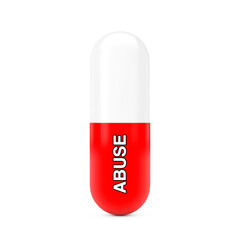 Capsule Pill with Abuse Sign. 3d Rendering