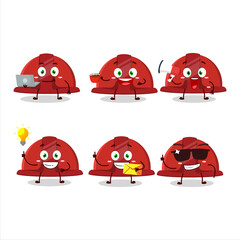Red construction helmet cartoon character with various types of business emoticons