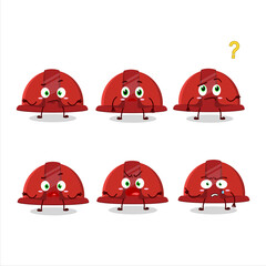 Cartoon character of red construction helmet with what expression