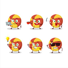 Red stripes beach ball cartoon character with various types of business emoticons