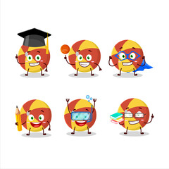 School student of red stripes beach ball cartoon character with various expressions
