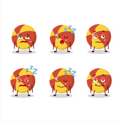 Cartoon character of red stripes beach ball with sleepy expression