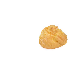 The close up of homemade vanilla custard choux cream (cream puff pastry), sweet bakery food isolated on white background.
