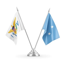 Micronesia and Virgin Islands United States table flags isolated on white