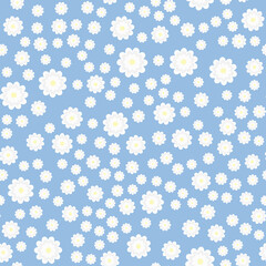Daisies seamless floral pattern. Endless cute ornament for textile or design. Chamomiles on a blue background. Fashionable print. Vector image. Flat style.