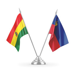 Liechtenstein and Bolivia table flags isolated on white 3D rendering 