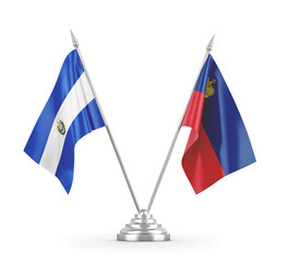 Liechtenstein and El Salvador table flags isolated on white 3D rendering