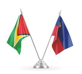 Liechtenstein and Guyana table flags isolated on white 3D rendering