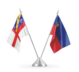 Liechtenstein and Herm table flags isolated on white 3D rendering