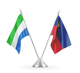 Liechtenstein and Sierra Leone table flags isolated on white 3D rendering