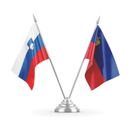 Liechtenstein and Slovenia table flags isolated on white 3D rendering