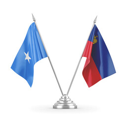 Liechtenstein and Somalia table flags isolated on white 3D rendering