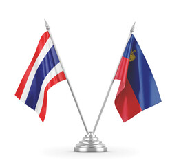 Liechtenstein and Thailand table flags isolated on white 3D rendering