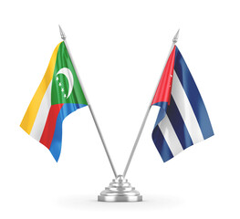Cuba and Comoros table flags isolated on white 3D rendering