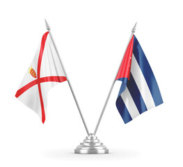 Cuba and Jersey table flags isolated on white 3D rendering