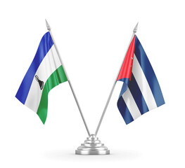 Cuba and Lesotho table flags isolated on white 3D rendering