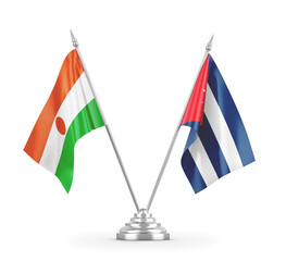 Cuba and Niger table flags isolated on white 3D rendering