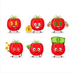 Tomato cartoon character with cute emoticon bring money