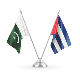 Cuba and Pakistan table flags isolated on white 3D rendering
