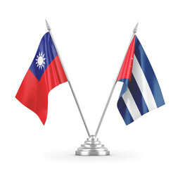 Cuba and Taiwan table flags isolated on white 3D rendering