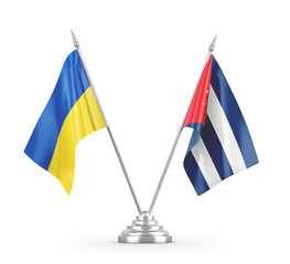 Cuba and Ukraine table flags isolated on white 3D rendering