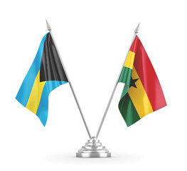 Ghana and Bahamas table flags isolated on white 3D rendering 