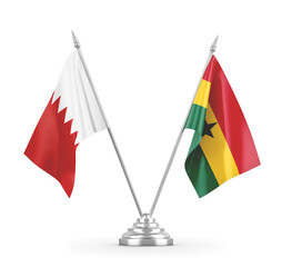 Ghana and Bahrain table flags isolated on white 3D rendering 