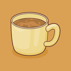 coffee brewed arabica in ceramic mug close up relax drink with flat full color outline style
