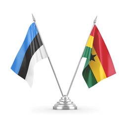 Ghana and Estonia table flags isolated on white 3D rendering