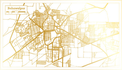 Bahawalpur Pakistan City Map in Retro Style in Golden Color. Outline Map.