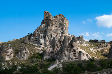 Fototapeta na wymiar Incredible volcanic landscape and Cave houses in Cappadocia, Goreme, Turkey
