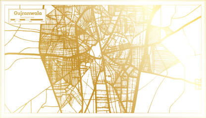 Gujranwala Pakistan City Map in Retro Style in Golden Color. Outline Map.