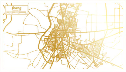 Jhang Pakistan City Map in Retro Style in Golden Color. Outline Map.