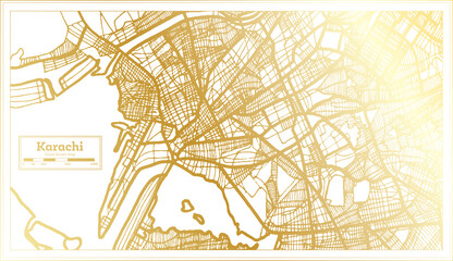 Karachi Pakistan City Map in Retro Style in Golden Color. Outline Map.