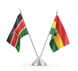 Ghana and Kenya table flags isolated on white 3D rendering