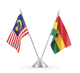 Ghana and Malaysia table flags isolated on white 3D rendering