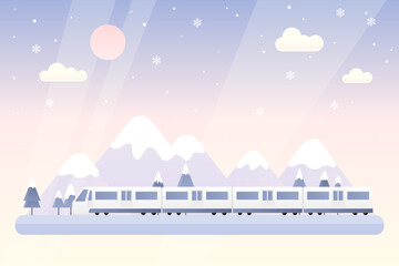 Vector illustration of a winter landscape with a train.