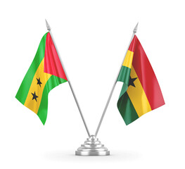 Ghana and Sao Tome and Principe table flags isolated on white 3D rendering