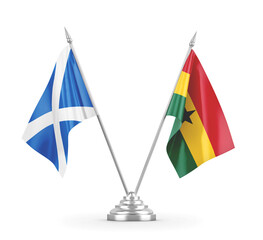 Ghana and Scotland table flags isolated on white 3D rendering