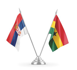 Ghana and Serbia table flags isolated on white 3D rendering