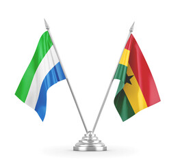 Ghana and Sierra Leone table flags isolated on white 3D rendering