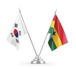 Ghana and South Korea table flags isolated on white 3D rendering